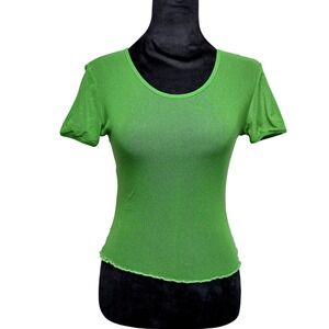 Vintage Y2K Gap Sheer Mesh Top Womens M Short Sleeve Baby Tee Green Fairy Grunge
